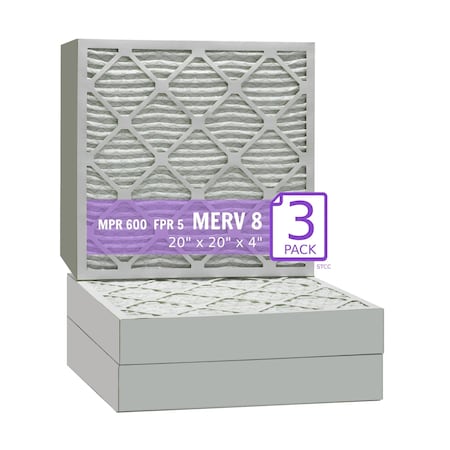 Purolator 20x20x4 Pleated Air Filter, MERV 8, 3 PK 20x20x4x1 DM (3 Pack)